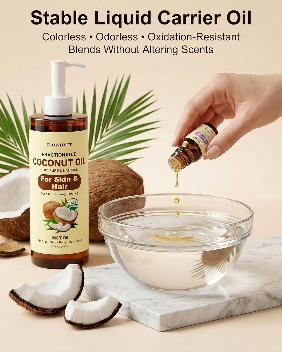 Organic Fractionated MCT Coconut Oil, 32 Fl Oz (2 x 16 Fl Oz), USDA Certified, 100% Pure & Natural Liquid Coconut Oil for Skin, Face, Body, Hair & Scalp, Lightweight Carrier Oil, Massage Oil