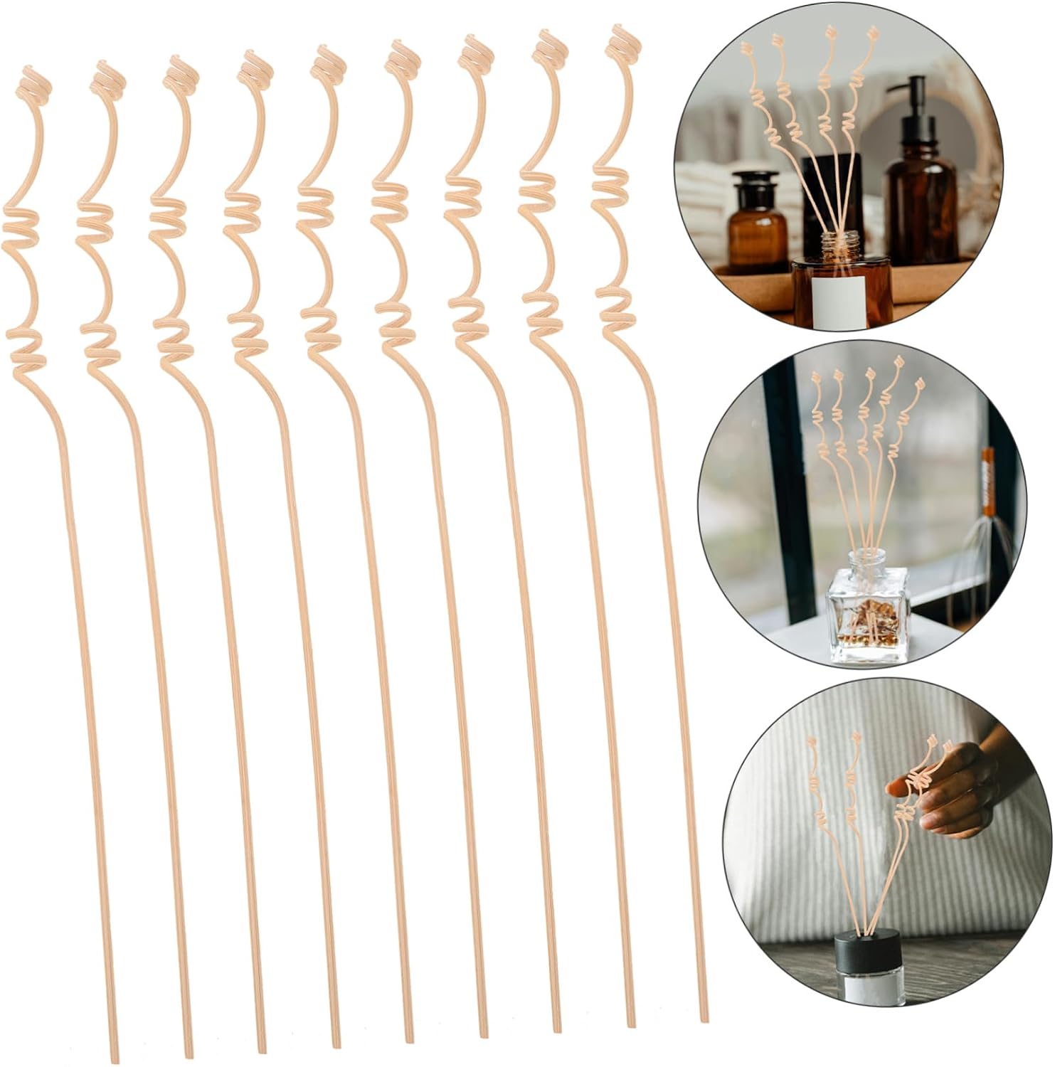 20pcs Multi-Spiral Rattan Diffuser Sticks Natural Fragrance Reeds for Essential Oils Home Fragrance and Air Freshening Light Yellow for Living Room Bathroom Office