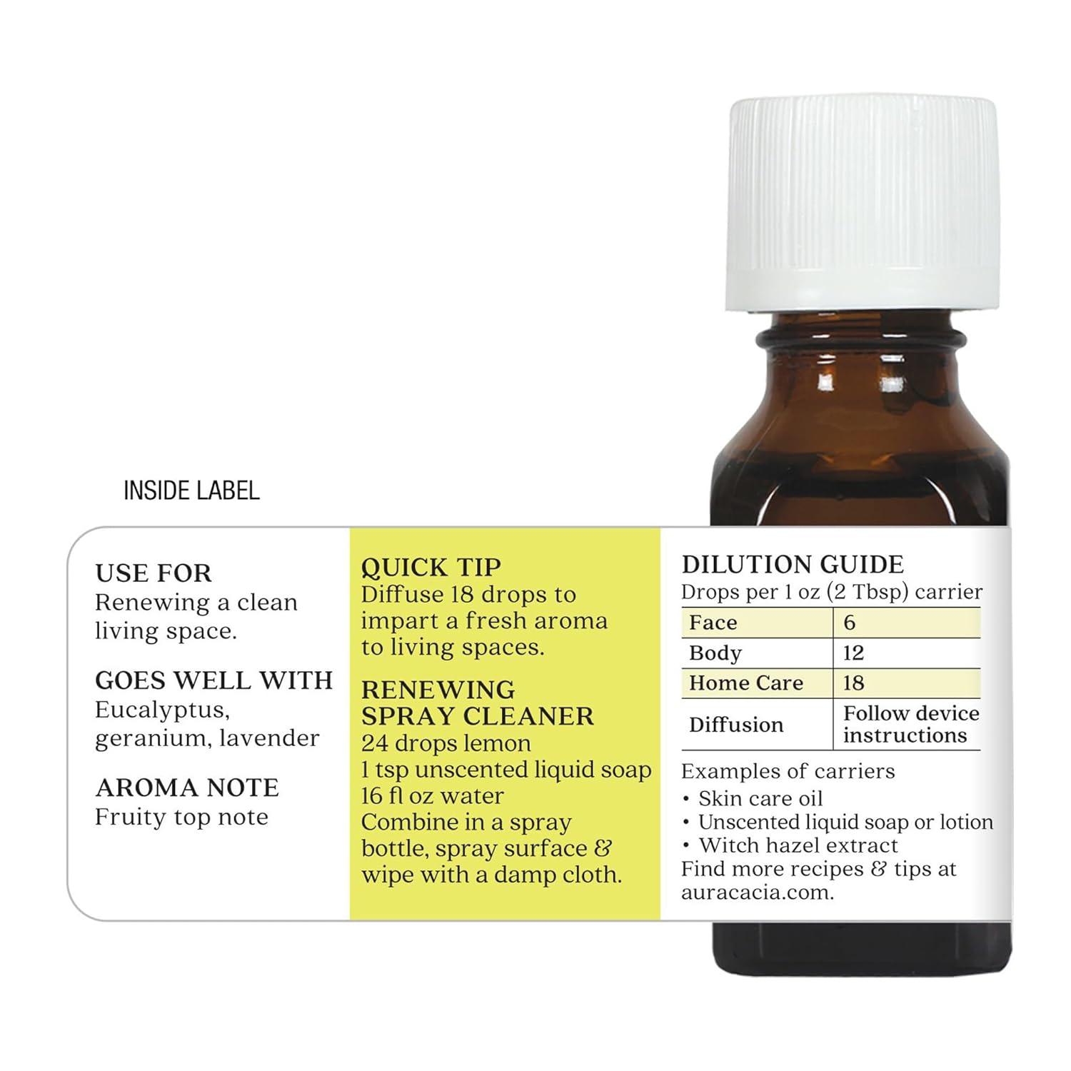 Aura Cacia Lemon Essential Oil, Citrus Limon Oil, Bright Aromatherapy for Diffusers, Room Sprays, Skincare, Custom Blends | 0.5 Fl Oz (Pack of 1)