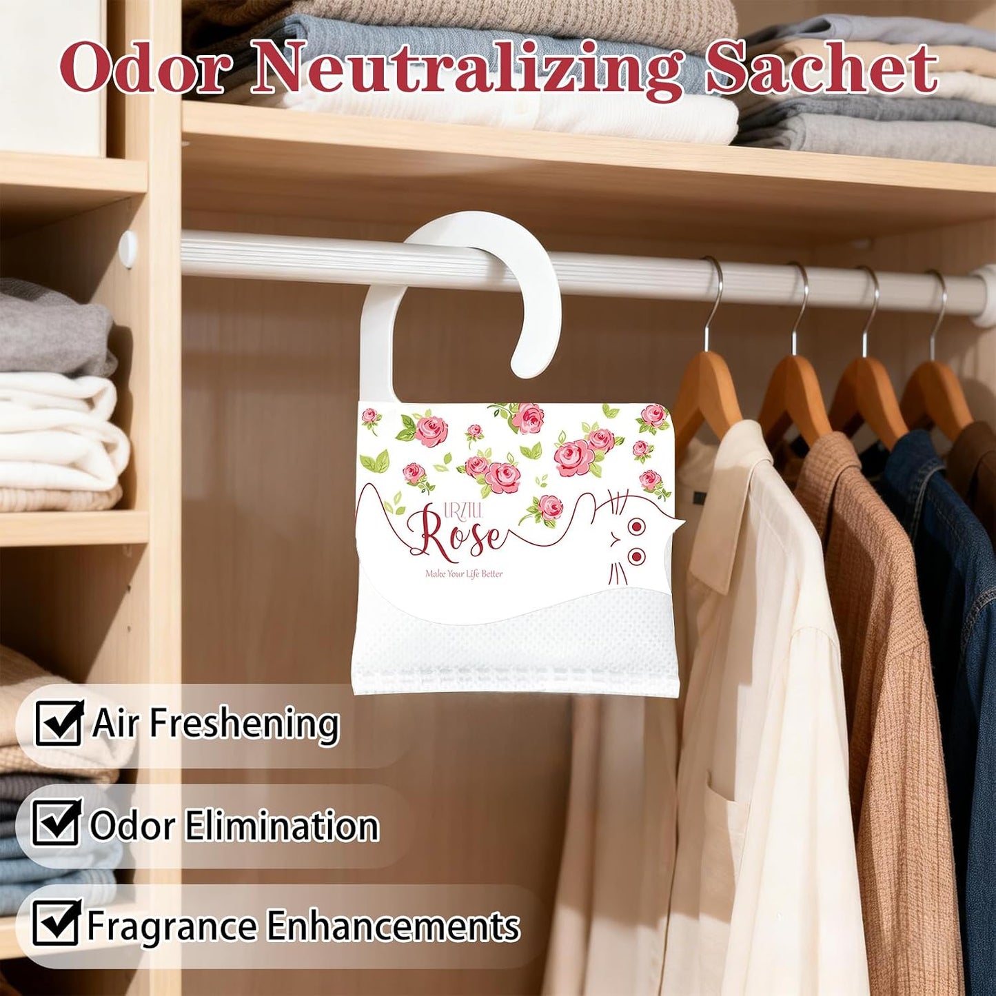 13 PCS Rose Scented Sachets, Long Lasting Room Air Freshener Odor Deodorizer Eliminating for Home Drawer Closet Clothes, Natural Room Fragrance Potpourri Bag