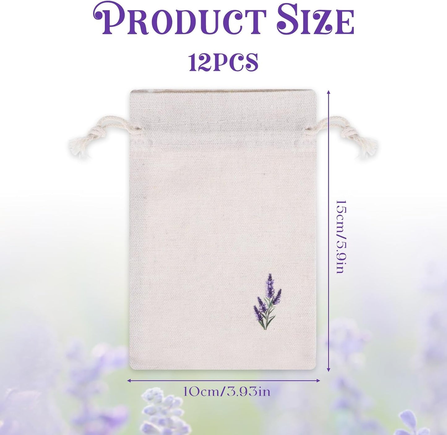 12 Pcs Cotton Lavender Drawstring Bags 4 x 6 Inch Reusable Muslin Drawstring Pouch Small Sachet Empty Bags Embroidered Cloth Bag Mini Fabric Bag for Filling Spice Jewelry Gift