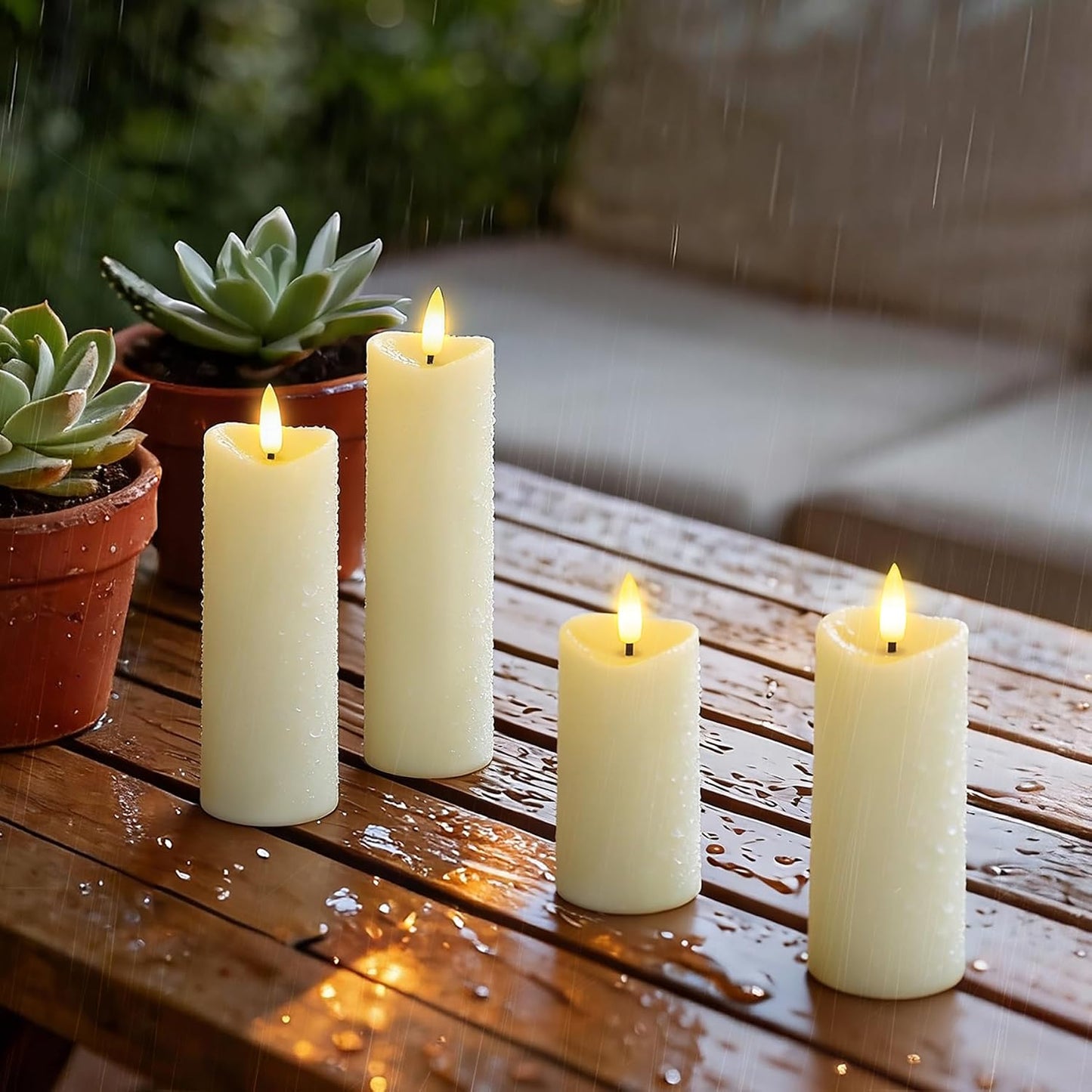 12 Pcs Battery Operated Waterproof Ivory Plastic Flameless Pillar Candles with Timer & 2 Remotes, 2.2" x4" 4" 4" 5" 5" 5" 6" 6" 6" 7" 7" 7" Outdoor Flickering LED Warm Light for Home Decor