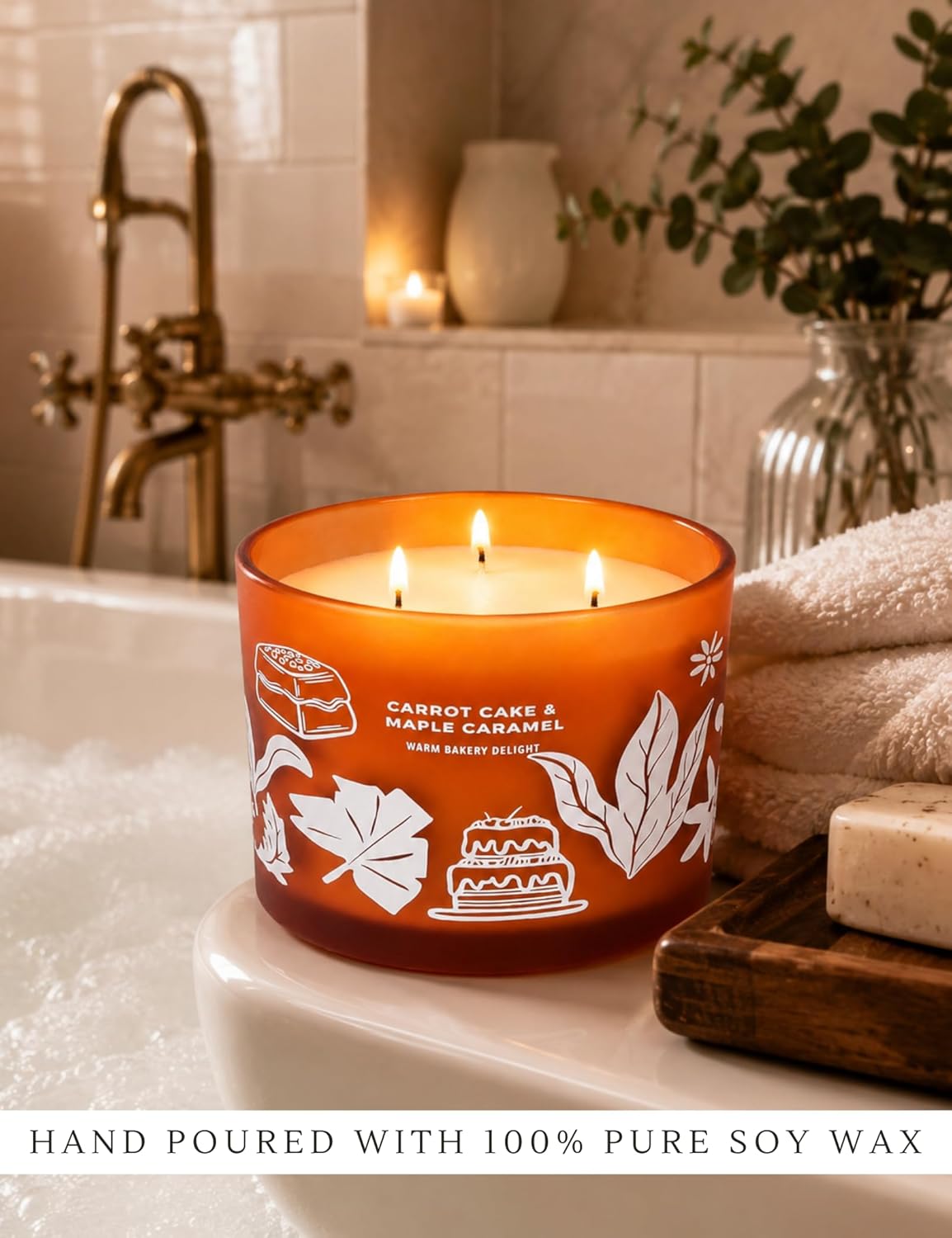Carrot Cake Maple Caramel Scented Candle | Large 3 Wick Scented Soy Candle for Home | 14.5oz Sweet Carrot Cake Candle | Maple Bakery Candles | Long Lasting Clean Burn | Gift for Women & Men