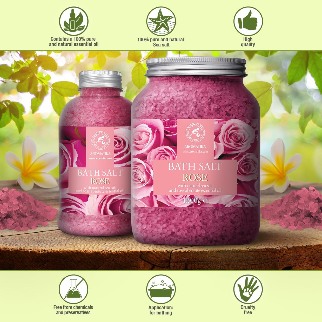 Rose Bath Salts 21.16 Oz - Natural Rosewood Oil & Rose Extract - Best for Relaxing - Good Sleep - Beauty - Bathing - Body Care - Wellness - Relax - Aromatherapy - Spa - De-Stress Bath Salts 600g