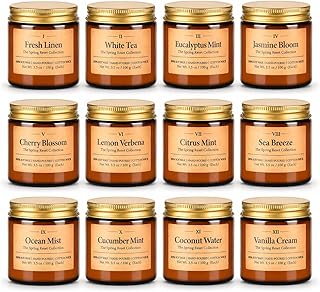 12 Pack Summer Scented Candles, 3.5 oz Amber Glass Jar Soy Candle Set, 8% Essential Oil Blend, Gifts for Women Birthday Housewarming