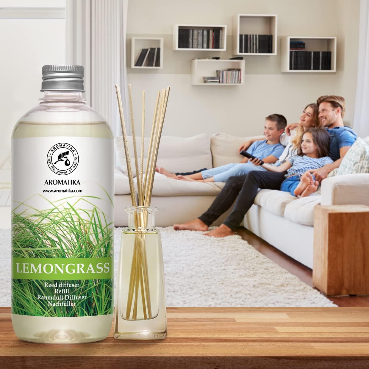 Lemongrass Diffuser Refill 34 Fl Oz (2x17 Fl Oz) - Fresh & Long Lasting Fragrance - Refill with Natural Essential Lemongrass Oil - for Aromatherapy - Spa - Home