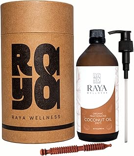 Raya Wellness - USDA Organic MCT Coconut Oil - Fractionated - Cold Pressed, Hexane Free - Glass Bottle - 16.9 fl oz (500 ml)
