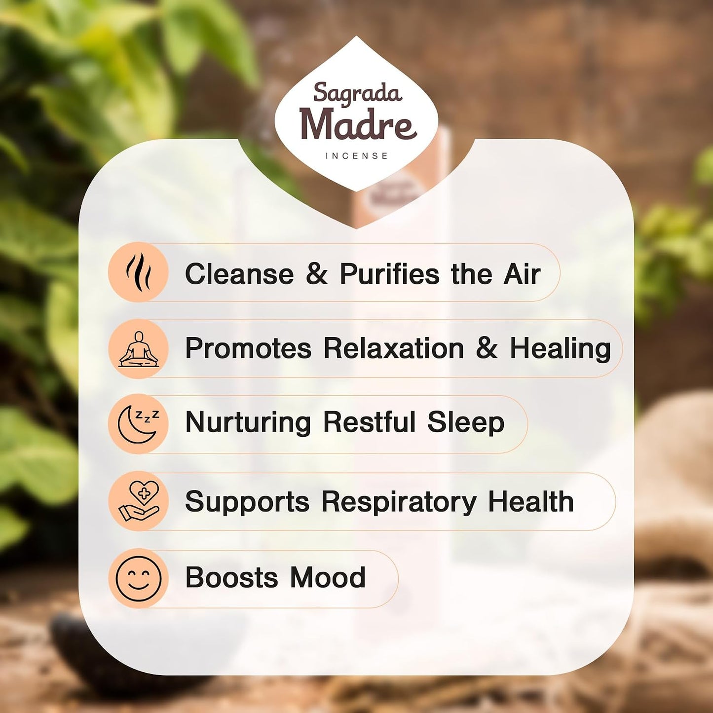 Sagrada Madre 8pcs Wildly Harvested Thick Palo Santo Incense Sticks (Sandalwood), 9” Long - Eco Friendly, Non-Toxic, Aromatic Incense Sticks (1hr Burning Time) to Heal & Calm Your Body and Environment