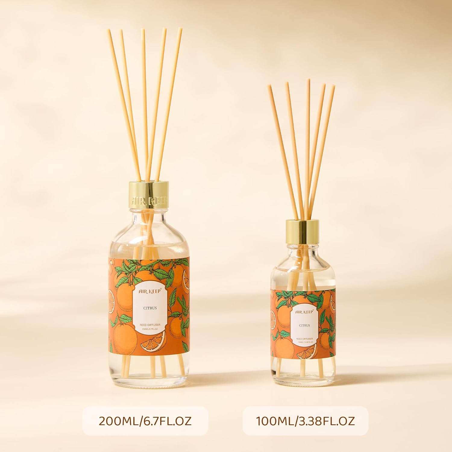 Airkeep Reed Diffuser Oil Set with Reed Sticks,Citrus Aromatherapy Oil Scent Diffuser for Home Office Bathroom Decoration Perfume and Gifts 3.38oz/100ml