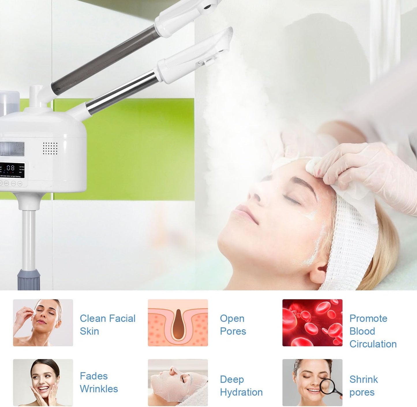 2 in 1 Facial Steamer Upgrade PTC Heating, Professional Face Steamer, Esthetician Steamer with Hot & Cold Mist Steamer for Home Beauty Salon Spa (2 in 1)