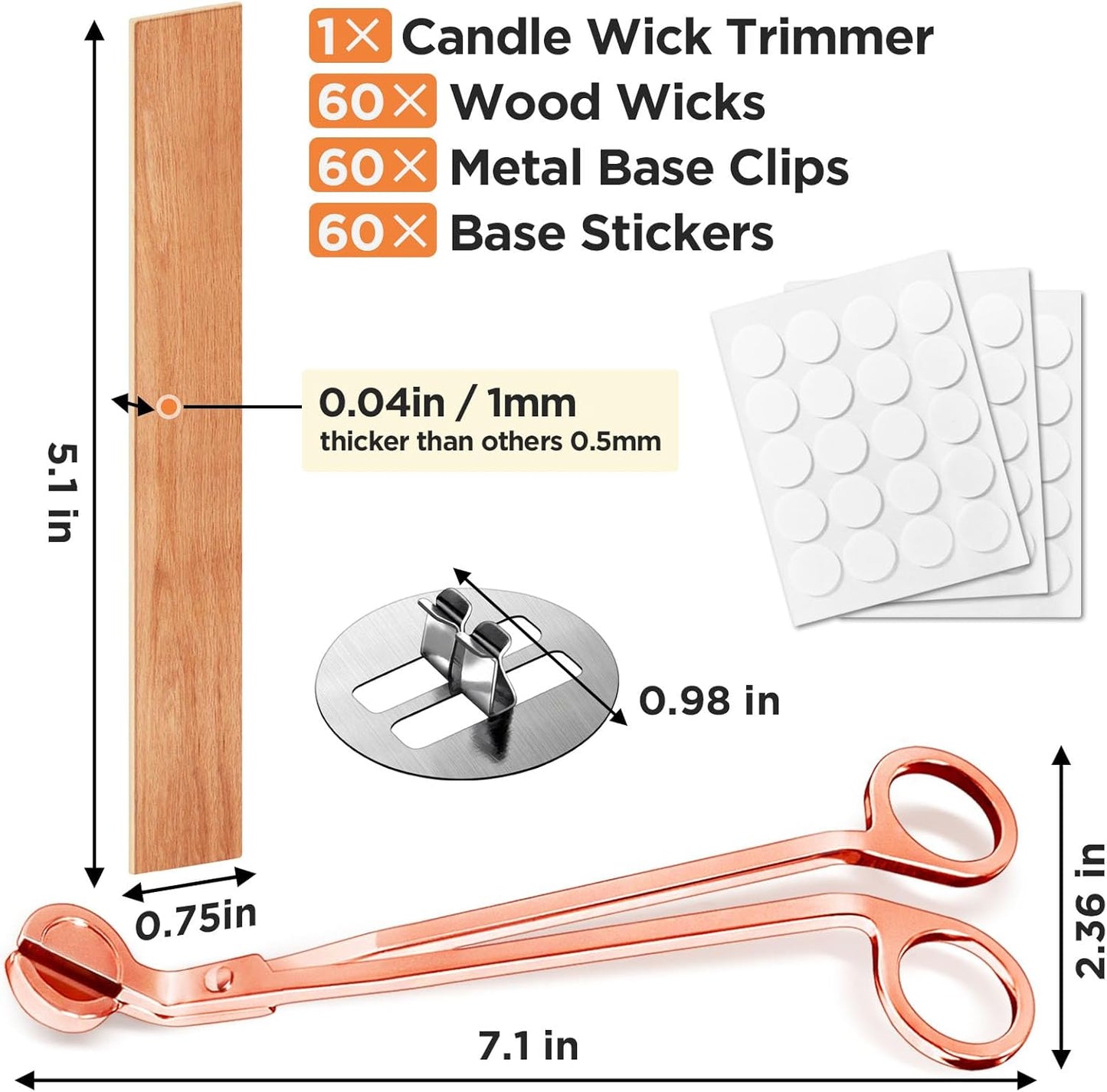 120 Pcs Extra Thick Wood Wicks, Wide Wood Wicks for Candles Making with Wick Trimmer, Wooden Wicks 5.1×0.75×0.04 Inches for 8 oz Candle Jar, Long-Lasting Flame, Easy to Burn (60 Sets)