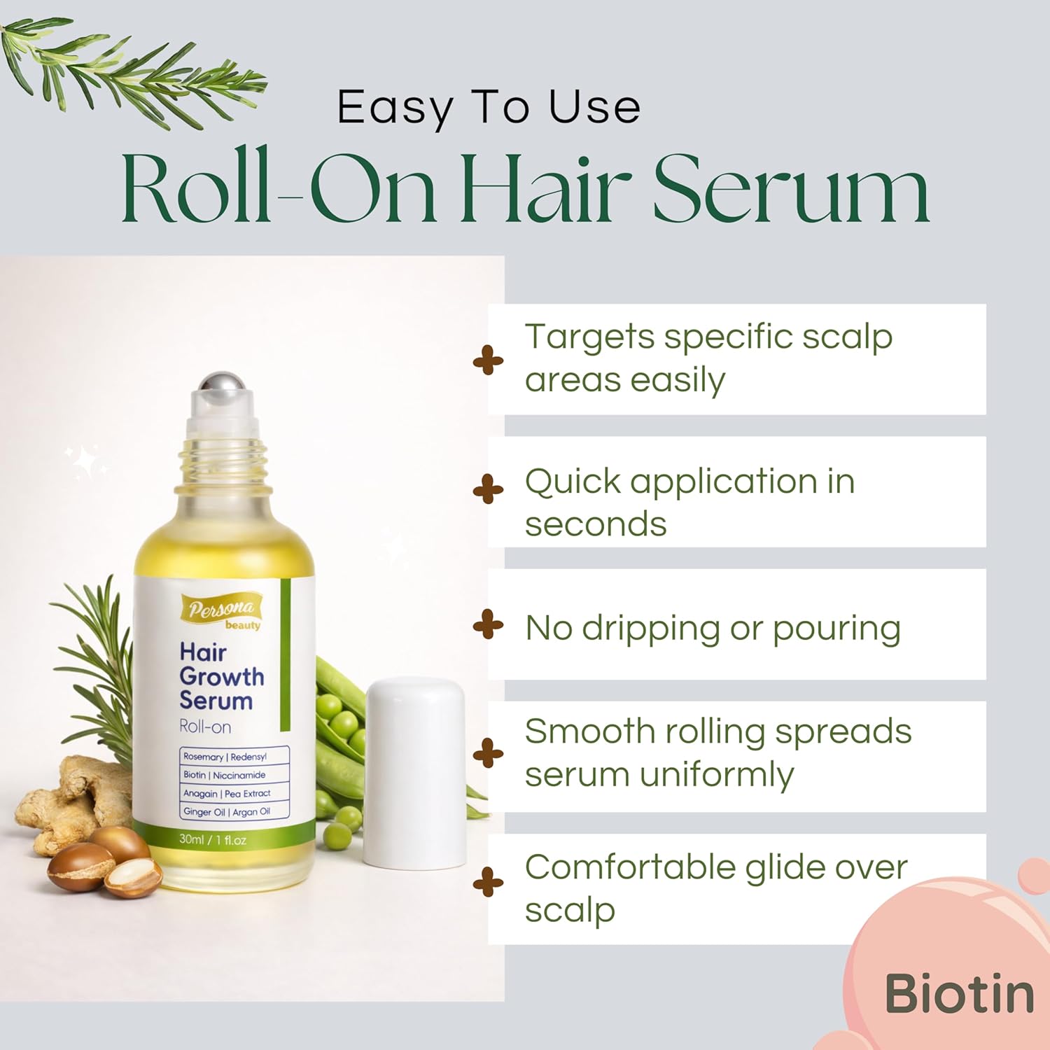 Hair Growth Serum Roll On, Scalp Roller Serum with Precision Applicator for Men and Women, Non-Greasy Formula, Supports Healthier Looking Hair, Targets Thin Edges, Bald Spots & Weak Roots 30ml