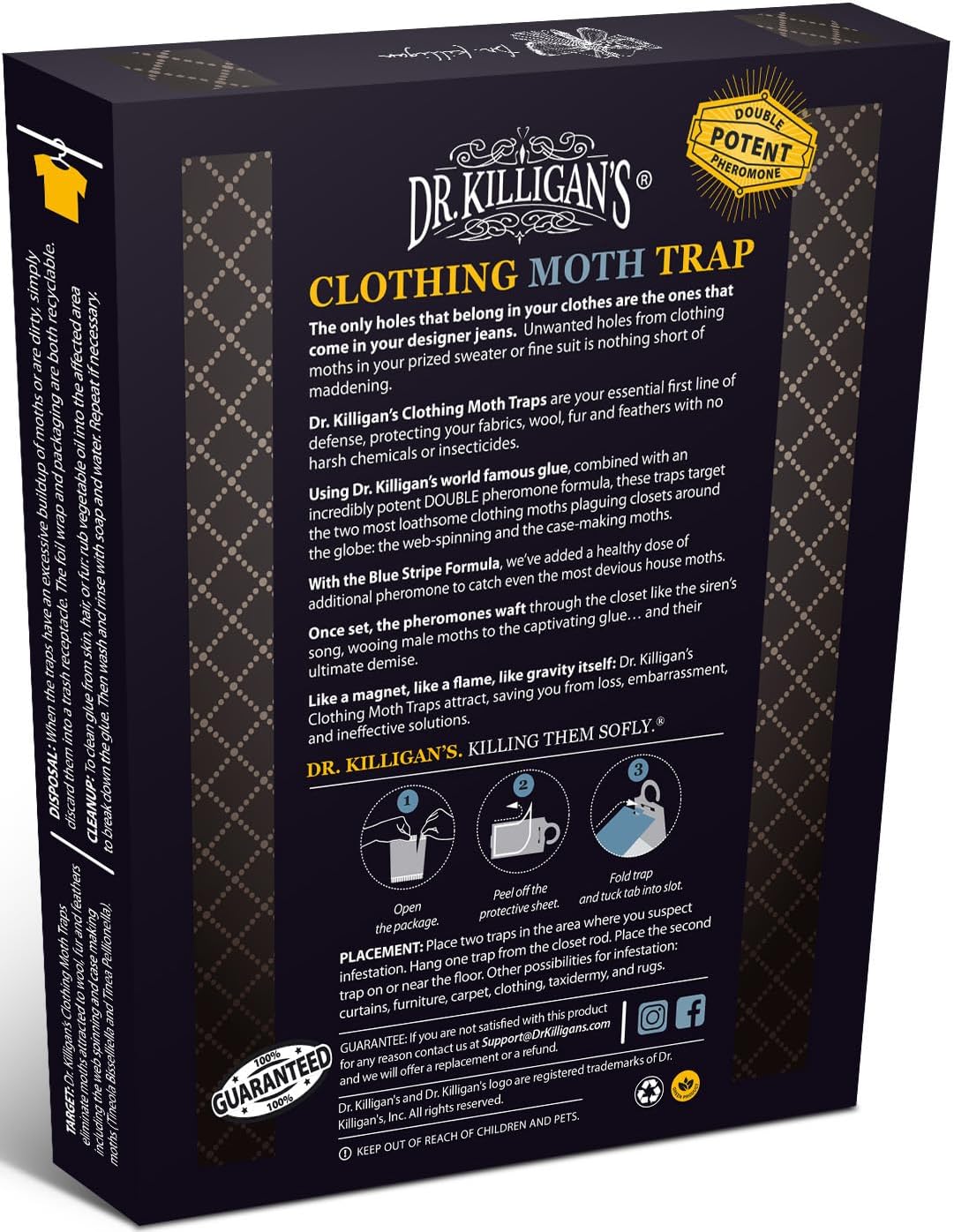 Dr. Killigan's Premium Clothing Moth Traps with Pheromones Prime | Non-Toxic Clothes Moth Trap with Lure for Closets & Carpet | Moth Treatment & Prevention | Case Making & Web Spinning (Black, 6 pack)