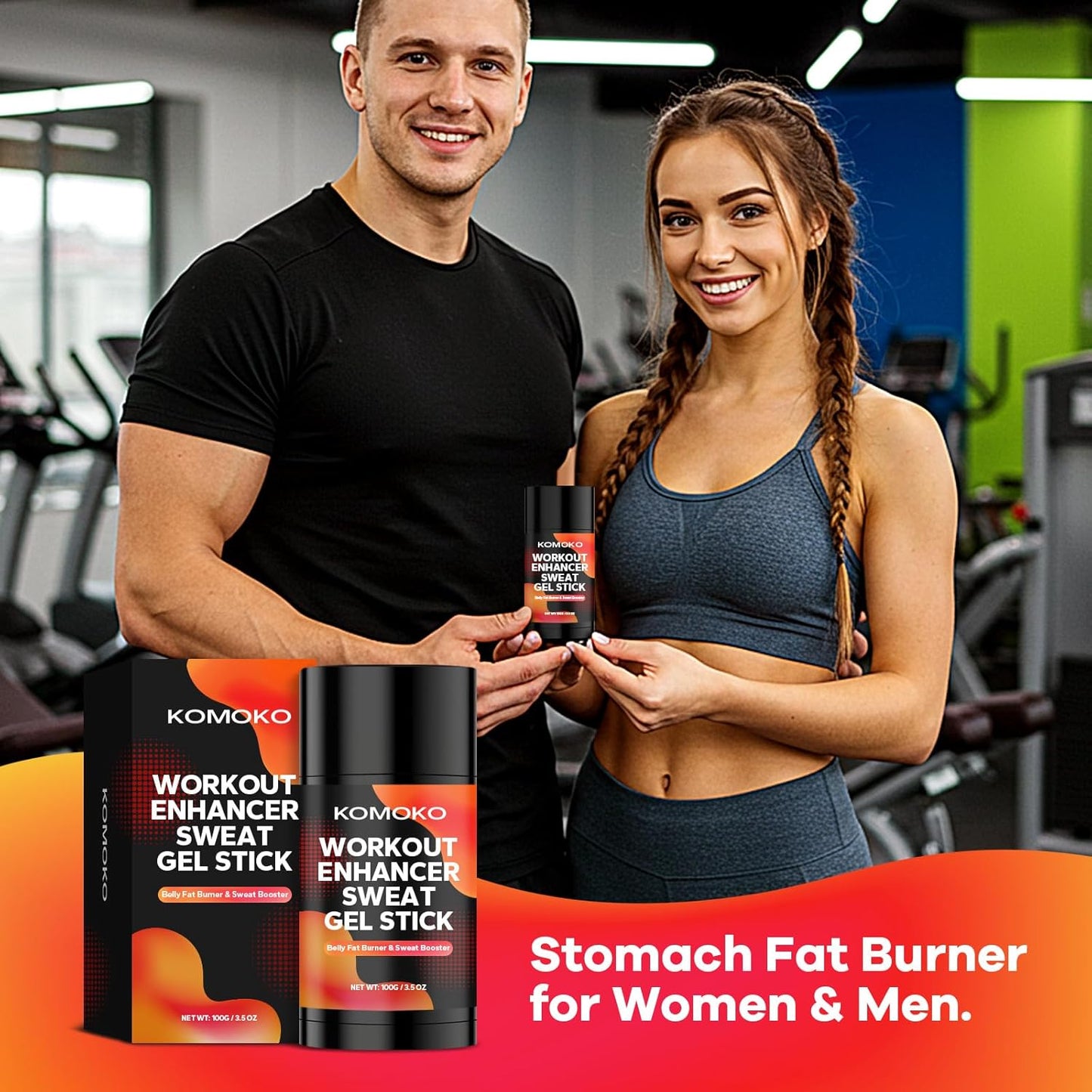 Komoko Fat Burning Sweat Gel Stick (3.5 oz), Workout Enhancer Roll-On Gel Stick, Sweat Cream for Stomach Fat, Belly Fat Burner & Waist Trainer Gel for Women & Men