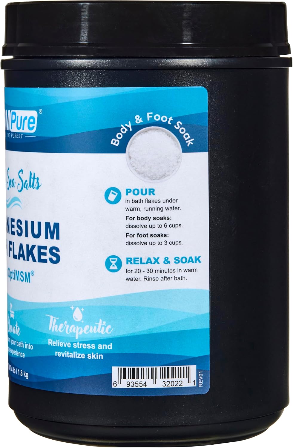 MSMPure Magnesium Bath Flakes with MSM – Dead Sea Magnesium Chloride for Muscle Recovery, Joint Relief & Relaxation – Epsom Salt Alternative for Soaking, Foot Soaks & Baths – 4 lb