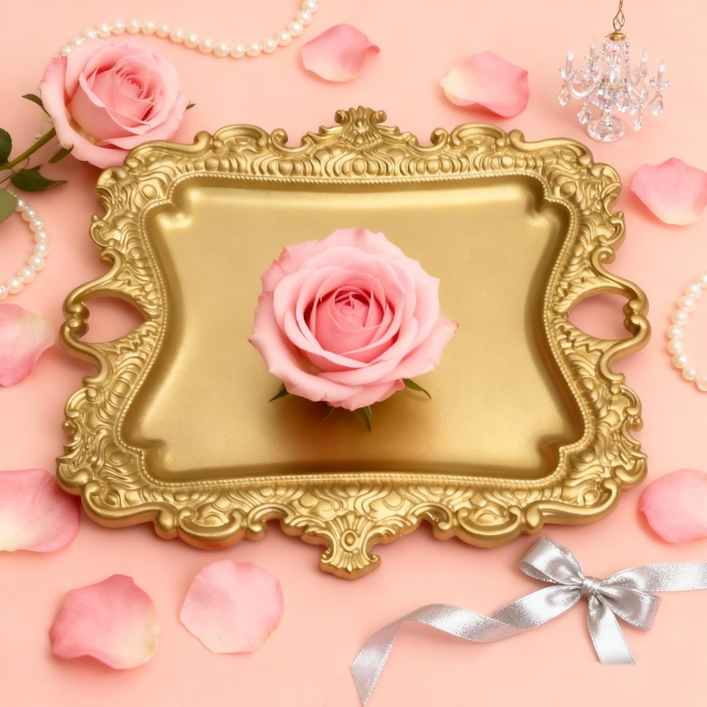 khtumeware 1 Pack Vintage Gold Jewelry Dish Brushed Gold Jewelry Trays ideal for holding jewelry rings and small trinkets.