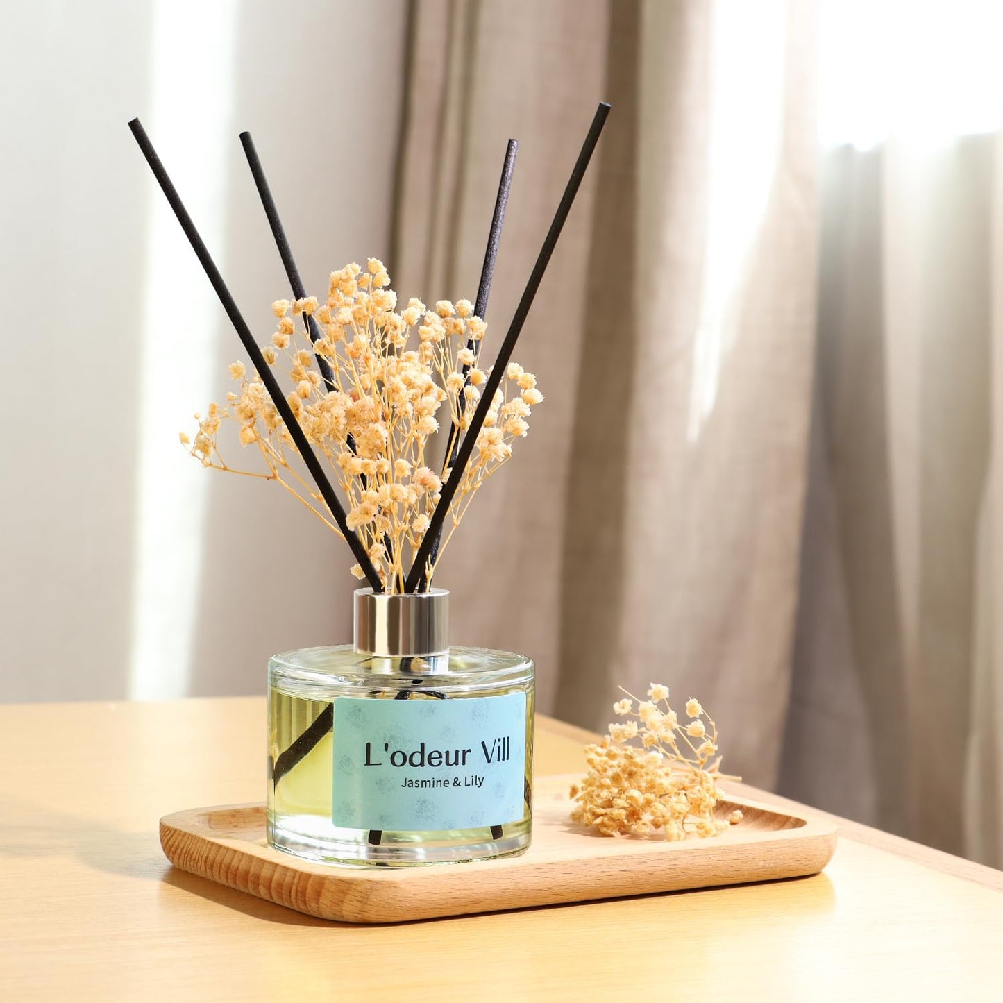 Reed Diffuser Set, 6.7 oz(200ml) Jasmine & Lily Scented Diffuser with 6 Oil Diffuser Sticks, Home Fragrance Essential Oil Reed Diffuser for Home Large Rooms Bathroom Shelf Decor