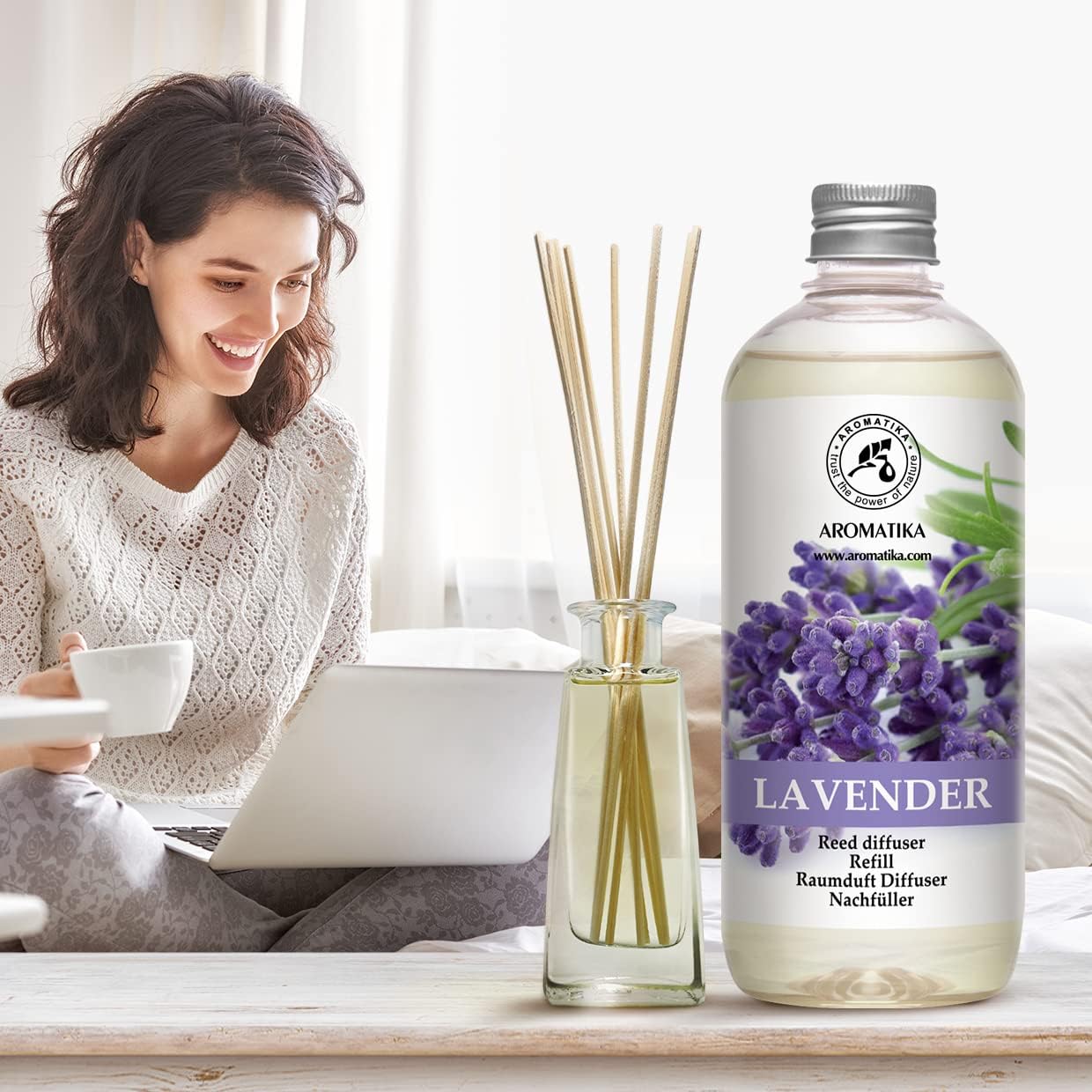 Reed Diffuser Refill Set Vanilla & Lavender with Lavender Essential Oil 34 Fl Oz - 2x500ml - Fragrance Oil Reed Diffuser Refill - Room Freshener - Floral Fragrance - Fresh and Long Lasting Fragrance