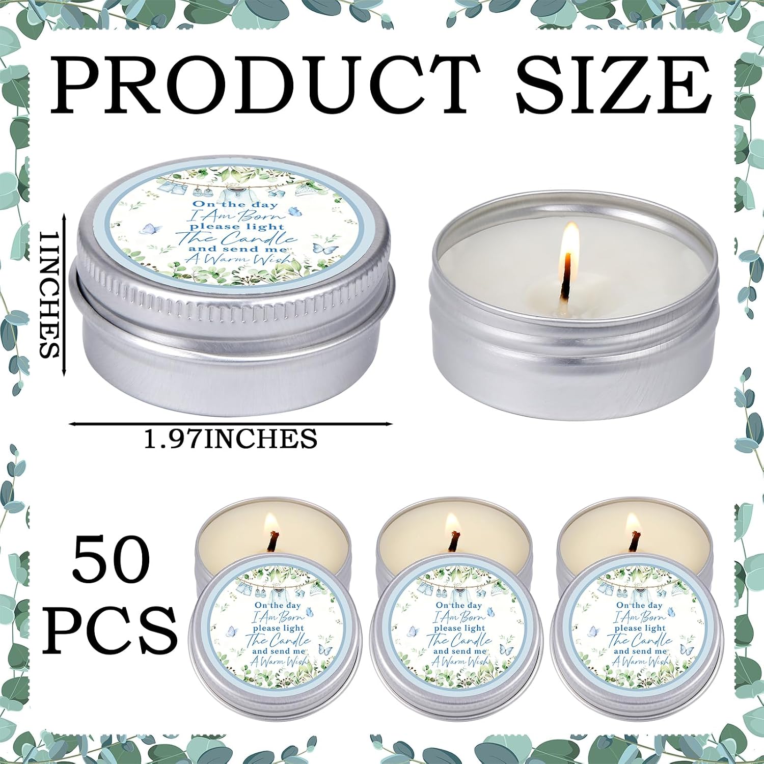 MTLEE 50 Pcs Greenery Baby Shower Scented Candles for Boy Gift Travel Tin Candle Aromatherapy Candle Favors for Winter Baby Shower Favors Wedding Gifts, Compound Scent Essential Oil