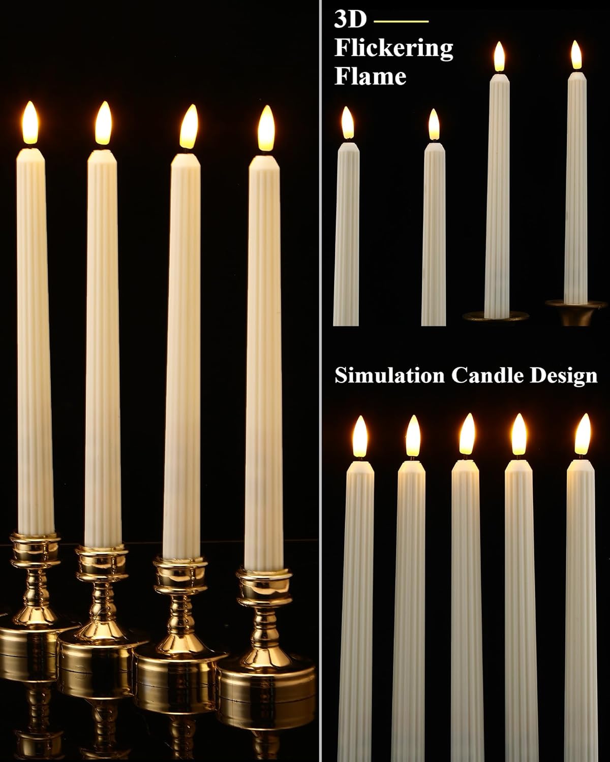 Funtery 48 Pcs Flameless LED Taper Candles Battery Operated Candles Bulk Realistic LED Candlesticks Flickering for Wedding Church Graduation Party Home Decor(Ivory,Romantic Style)
