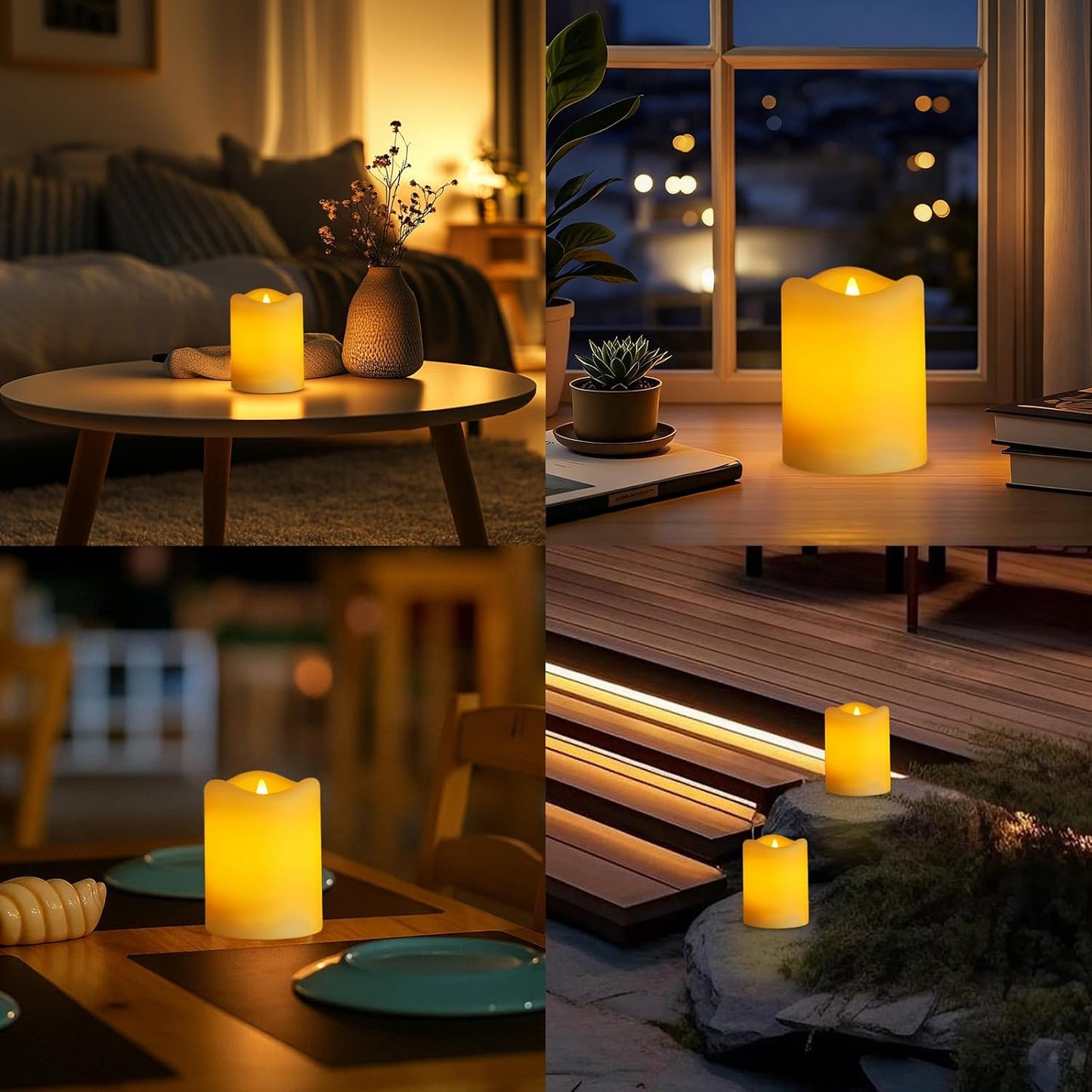 Solar Candles Outdoor Waterproof, 2 Pack Solar Flameless LED Rechargeable Candles with Flickering Glow, Dusk to Dawn Auto On/Off, Replaceable Battery, Lantern & Garden Decor, Holiday Gifts (3" x 4")