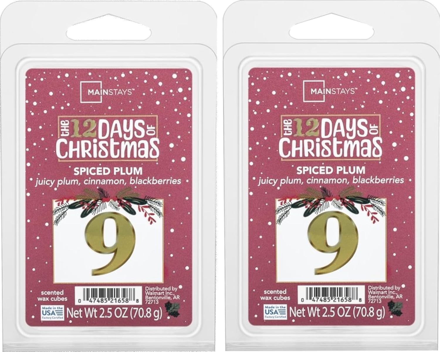 Mainstays 12 Days of Christmas Scented Wax Cubes 2.5oz 2-Pack (Day 9 Spiced Plum)