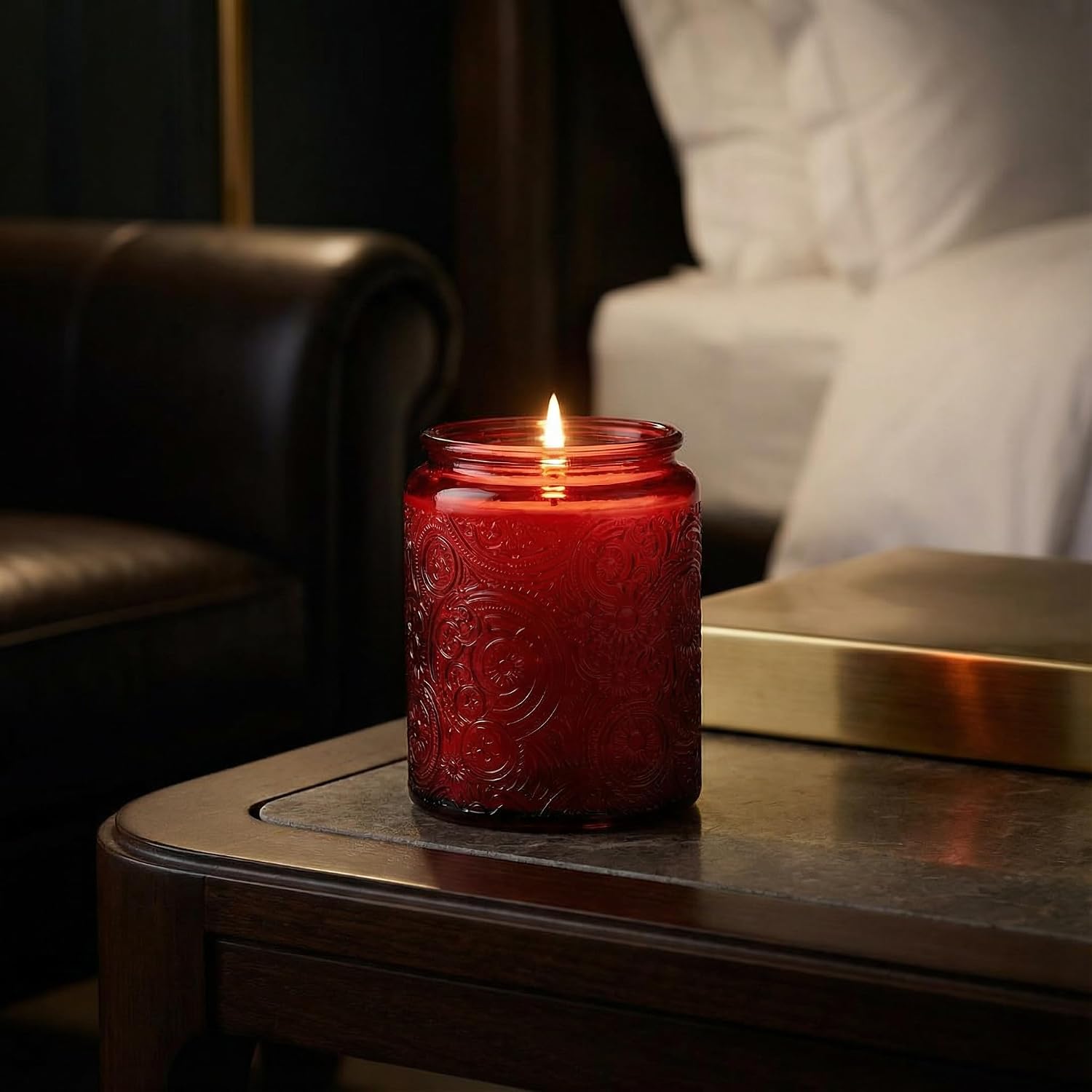 8 oz Red Sun Moon Stars Candle Jars with Metal Lids, 9 Pack | Patented Embossed Design, Includes Wick Centering Devices & Warning Labels, Multiple Color Options