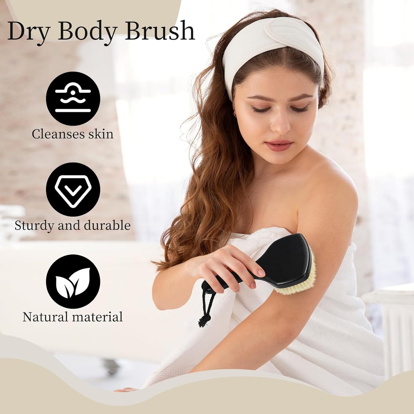 DEBETOOL Dry Brushing Body Brush for Exfoliating - Natural Boar Bristle Lymphatic Drainage Brush for Body Care, Removes Flaky Skin & Improves Blood Circulation