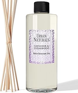 Urban Naturals Reed Diffuser Oil Refill Lavender Cedarwood with Warm Wood, Spa-Inspired Notes 8 oz + Free Reed Sticks, Made in the USA