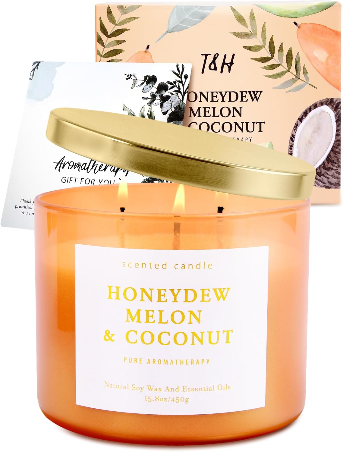 Honeydew Melon Coconut 3-Wick Soy Candle | 15.8 oz Large Scented Candle for Home | Clean Burn Long Lasting | Fresh Melon Coconut Scent | Gift Ready