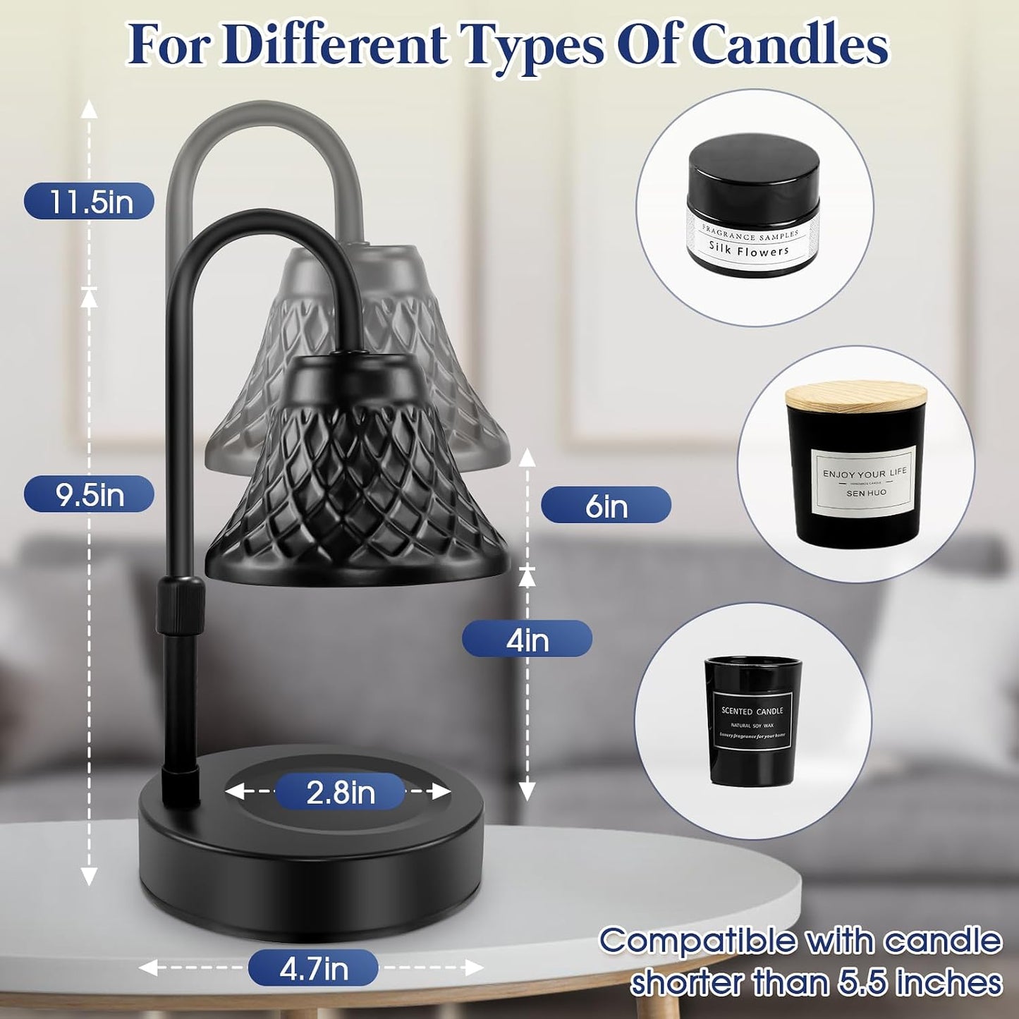Banbanda Adjustable Candle Warmer Lamp with Timer: Candle Lamps fits All Candle Jar Home Decor - Wax Warmer for Scented Wax - Birthday Gifts for Women