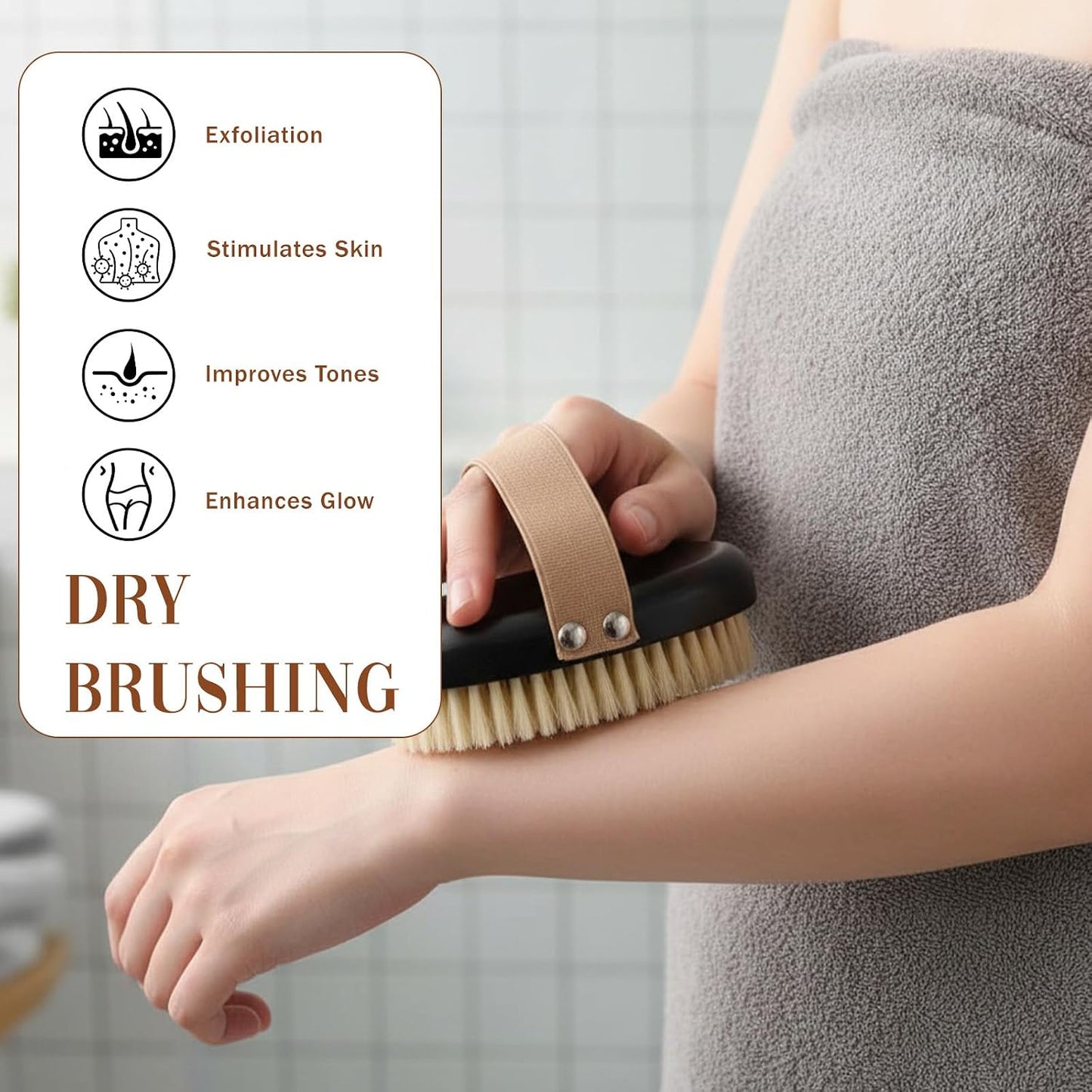 Face Body Scrub Brushes Dry Brushing Body Brush Shower Bath Brush Natural Boar Bristle Dry Brushing Exfoliating for Cleaning Exfoliator Scrubber Women Men