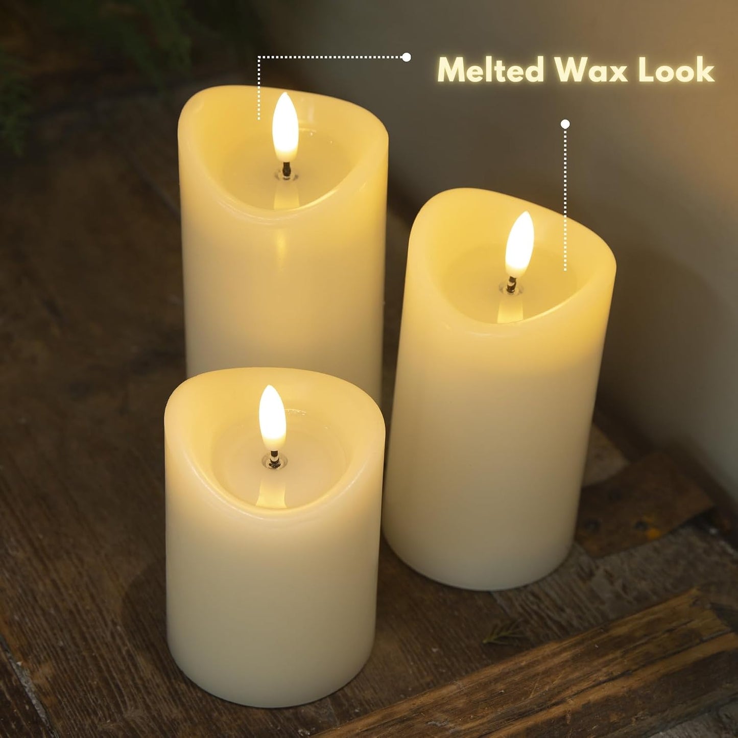LumiPur Basics Flameless Flickering Wax Pillar LED Candles 2.75" x 4" 5" & 6" (3 Pack, Linen White)