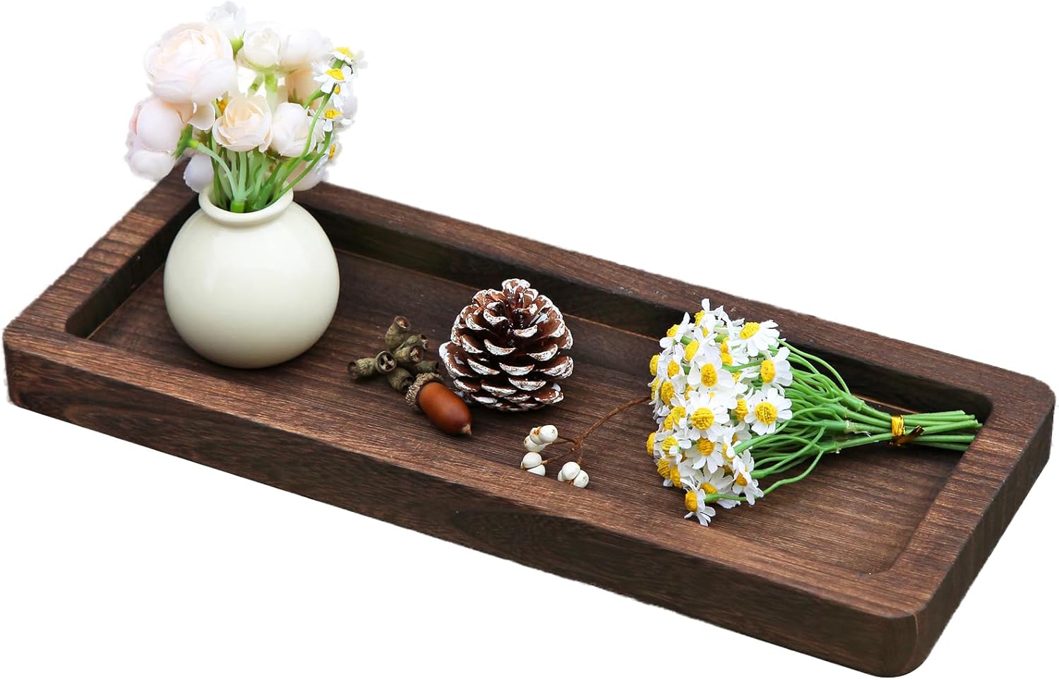 Hatway Wooden Decorative Tray Candle Holder Long Wood Tray Home Decor,Centerpieces Plates for Table centerpieces for CoffeeTable,Christmas Decor