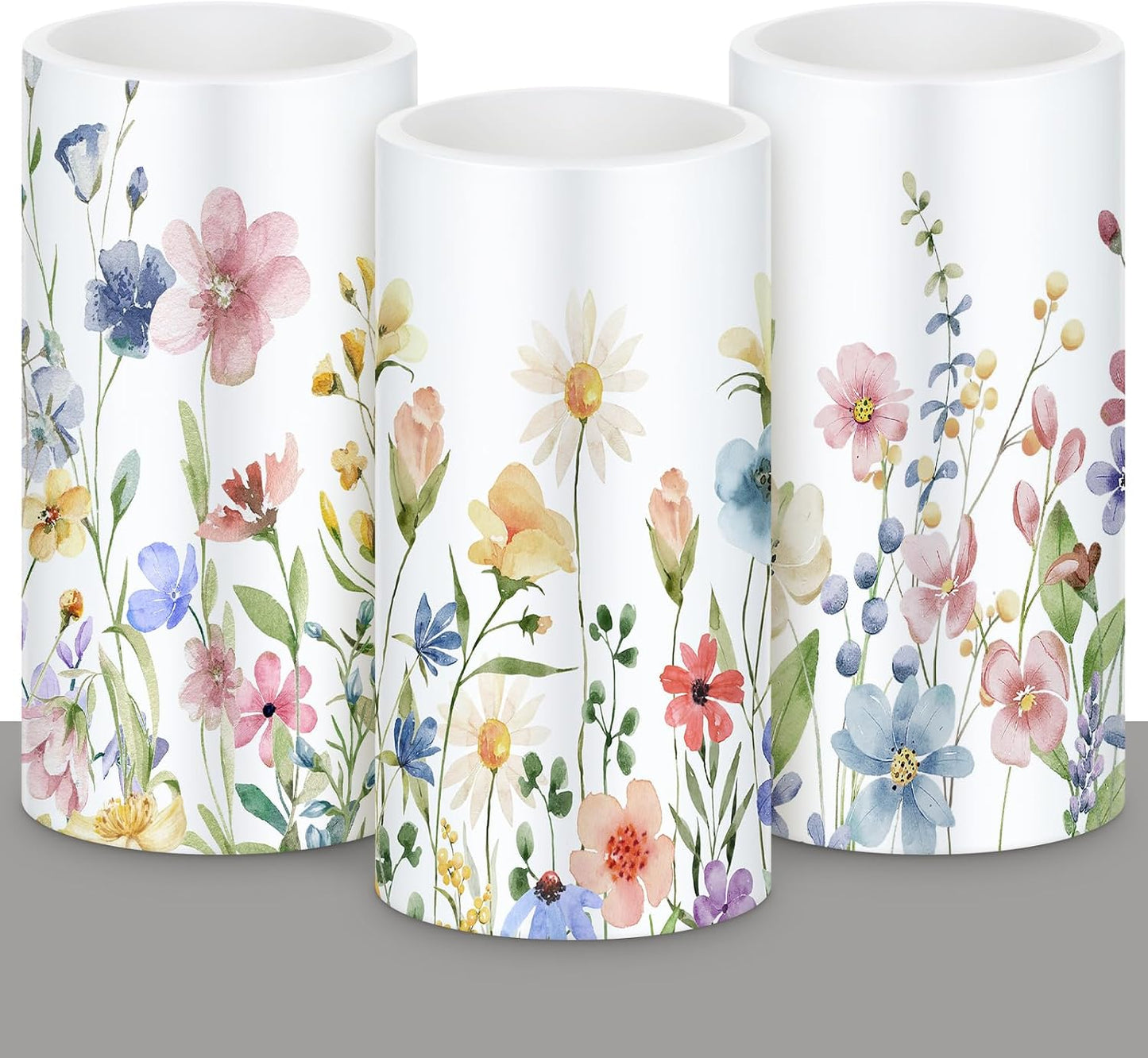 Retisee 3 Pcs Spring Wildflower Flameless Candles Spring Floral Battery Operated Flickering LED Candles with Remote Floral Gifts Decoration for Easter Wedding Table Centerpieces Home Living Room Decor