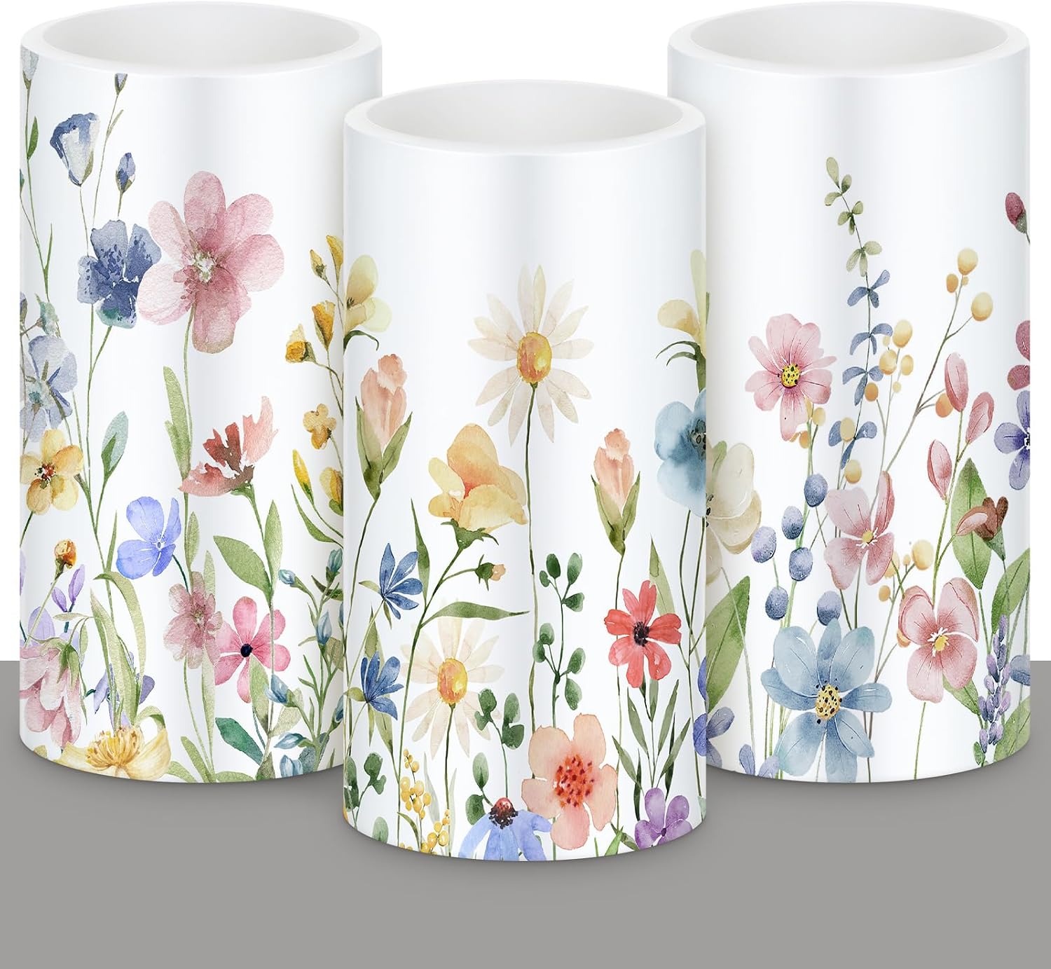 Retisee 3 Pcs Spring Wildflower Flameless Candles Spring Floral Battery Operated Flickering LED Candles with Remote Floral Gifts Decoration for Easter Wedding Table Centerpieces Home Living Room Decor