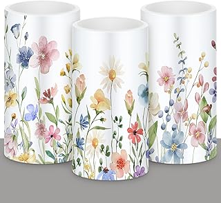 Retisee 3 Pcs Spring Wildflower Flameless Candles Spring Floral Battery Operated Flickering LED Candles with Remote Floral Gifts Decoration for Easter Wedding Table Centerpieces Home Living Room Decor