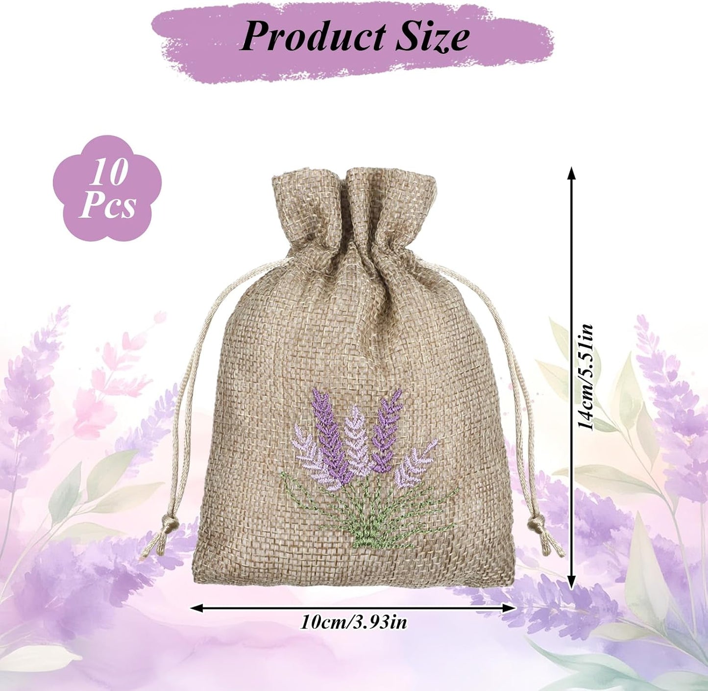 10PCS Lavender Sachet,Small Lavender Bag with Drawstring, Embroidered Canvas Empty Sachets Bag, for Spices, Jewelry, Candy, Lavenders Buds