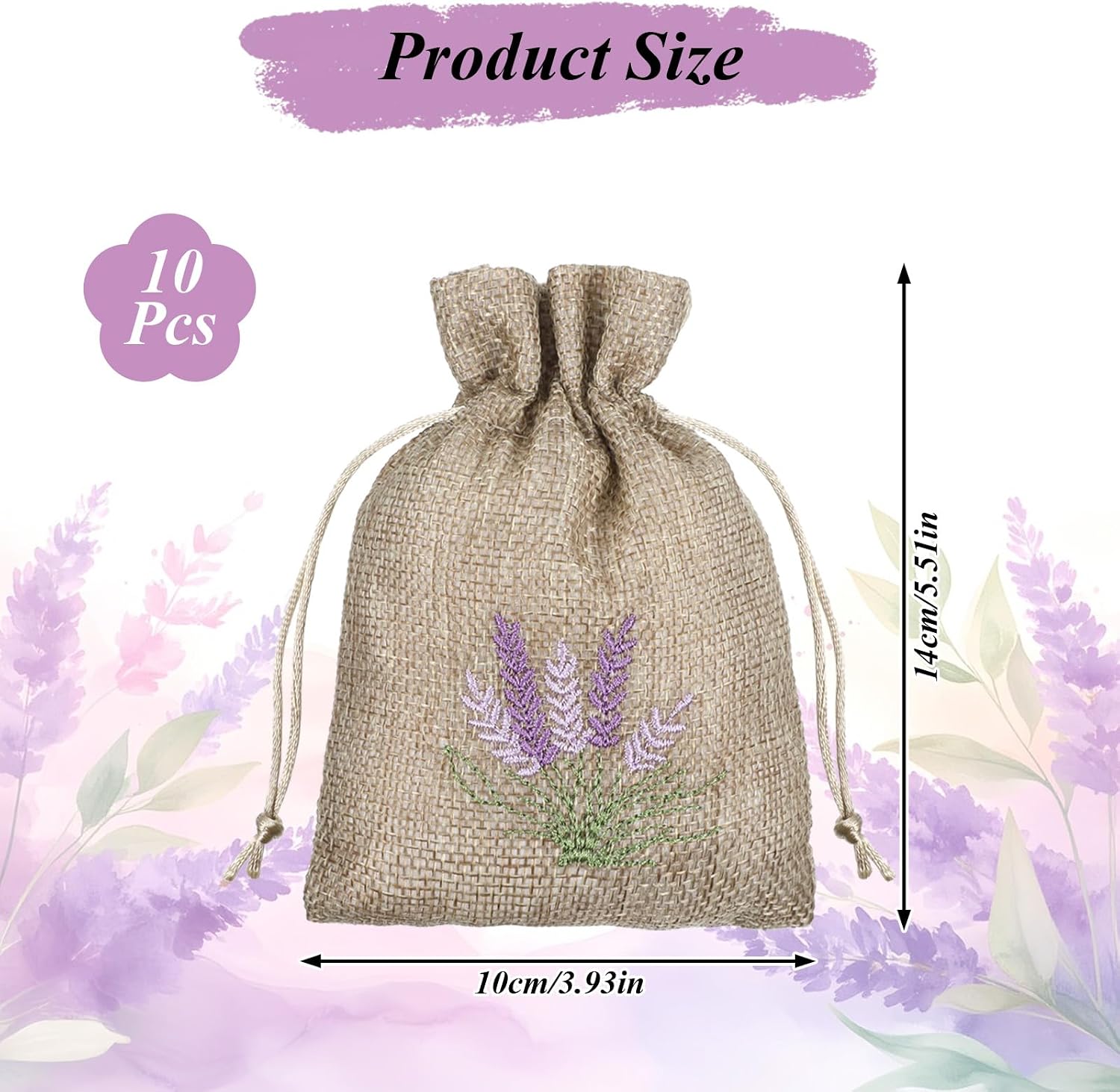 10PCS Lavender Sachet,Small Lavender Bag with Drawstring, Embroidered Canvas Empty Sachets Bag, for Spices, Jewelry, Candy, Lavenders Buds