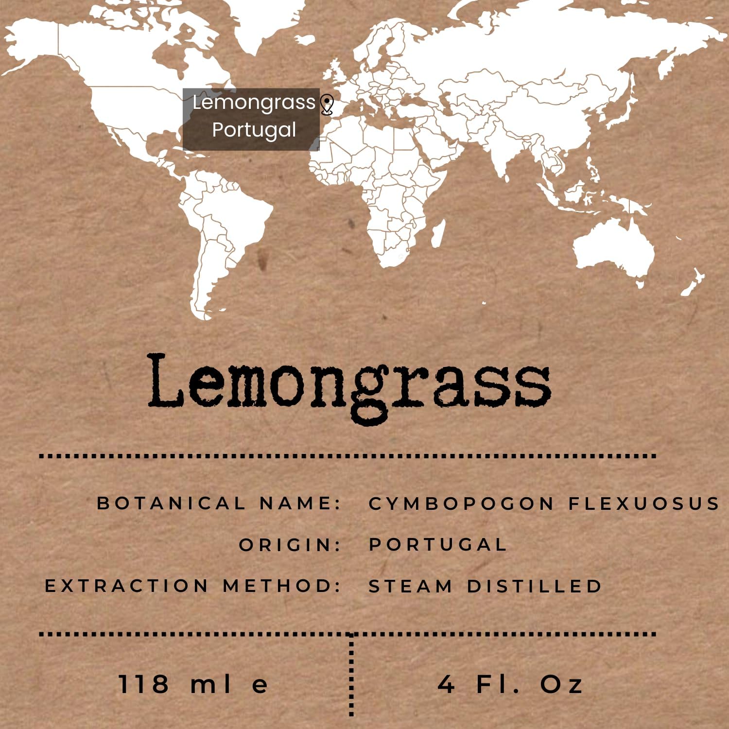 Lemongrass Essential Oil 4 Fl Oz | 100% Pure & Natural Oil with Glass Dropper | Steam-Distilled for Diffusers, Aromatherapy, Skin & Hair Care