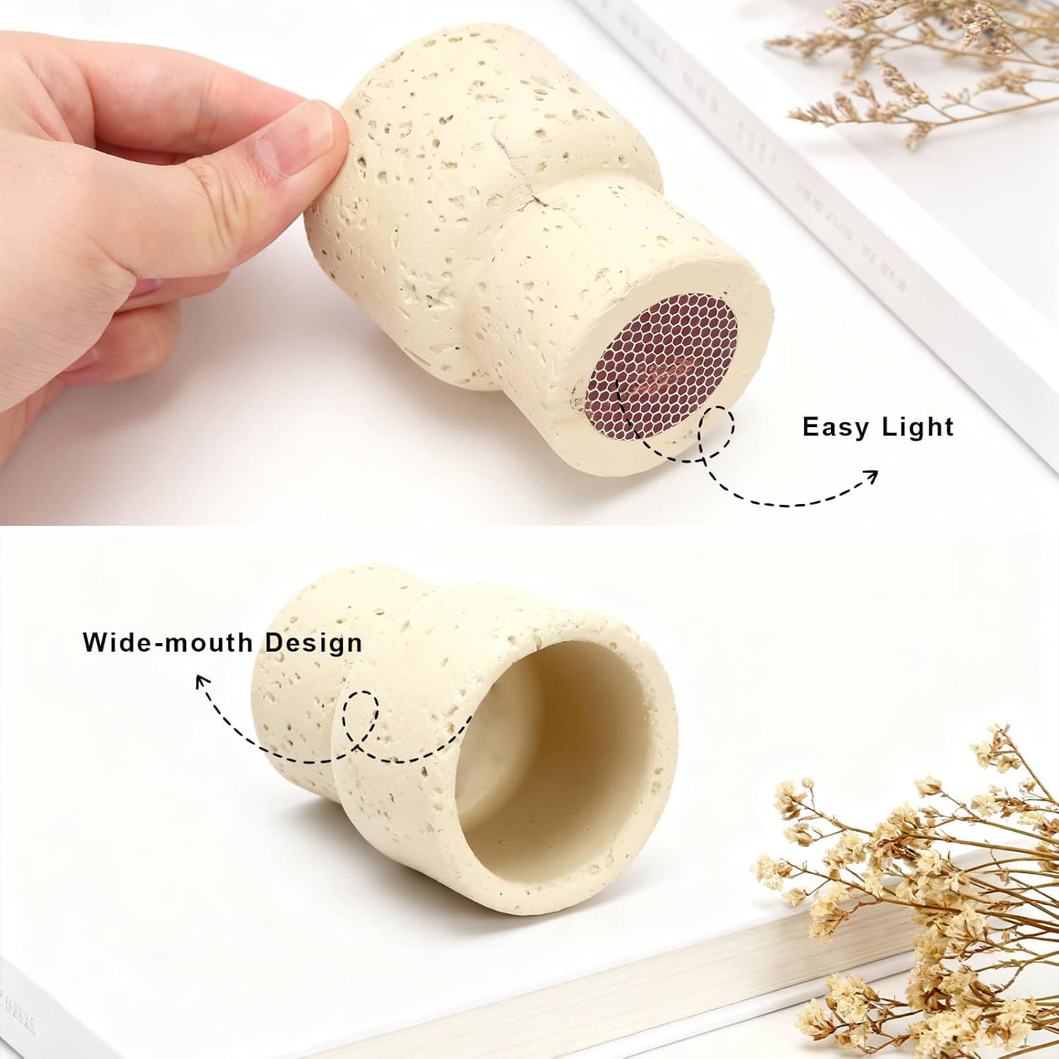 Concrete Match Holder with Striker, 2.5" x 3.1" Decorative Matchstick Jar Box for Fireplace, Candles, Cute Match Jar for Home Décor, Gift (Matches Not Included)
