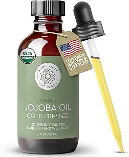 Pure Body Naturals Organic Jojoba Oil, 4 Fl Oz - 100% Pure, Organic, USA-Sourced, Cold Pressed Jojoba Oil for Skin, Face, Nails and Hair - Carrier Oil for Mixing Essential Oils