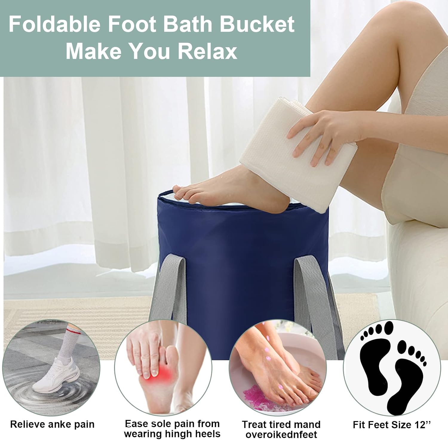 Large Collapsible Foot Bath Basin, Portable Travel Foot Bath Tub, Home Pedicure Foot Spa, 14.2 * 11.8 IN multifunctional Folding Water Bucket for Soaking Feet, Washing, Bathtub, Outdoor, Camping