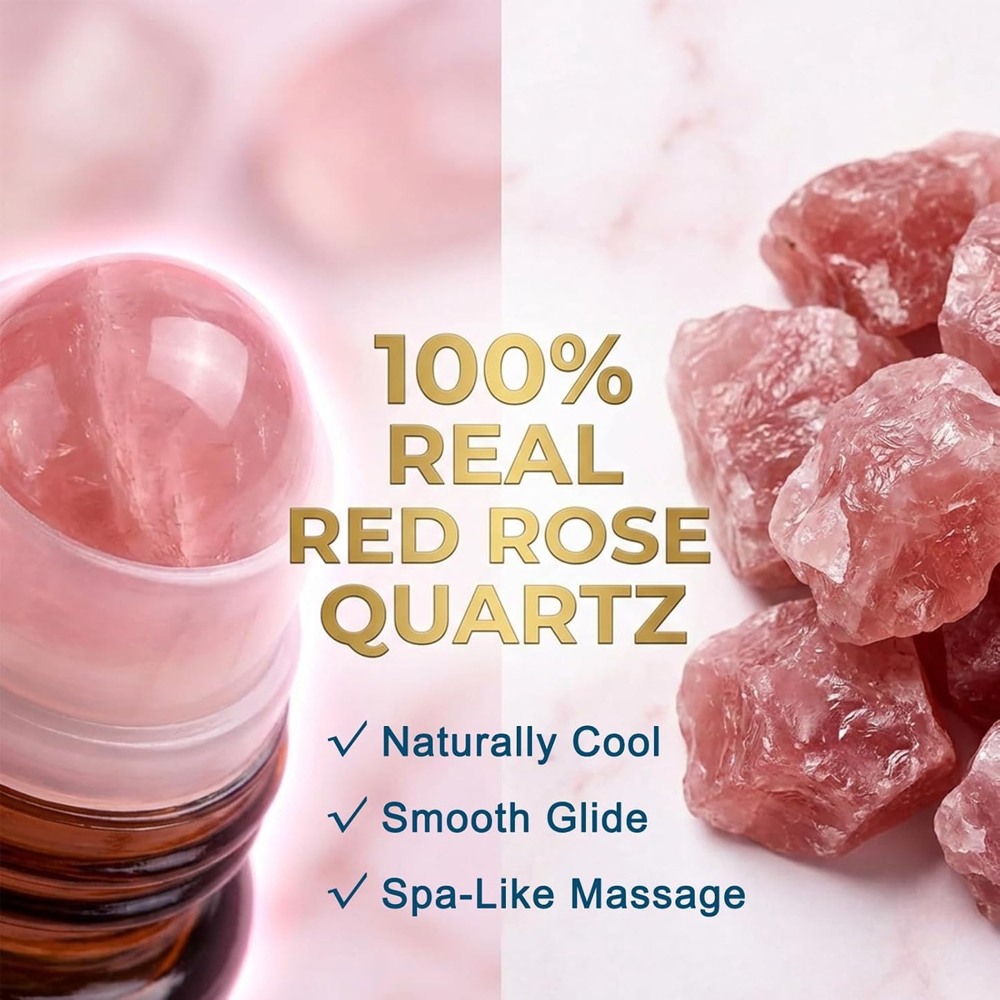 Castor Oil & Frankincense Roll On - Real Red Rose Quartz Eye Roller (Not Plastic) - Pure Cold Pressed Face Serum for Dark Circles, Fine Lines, Wrinkles & Puffiness (50ml / 1.7 fl.oz (1 Pack))