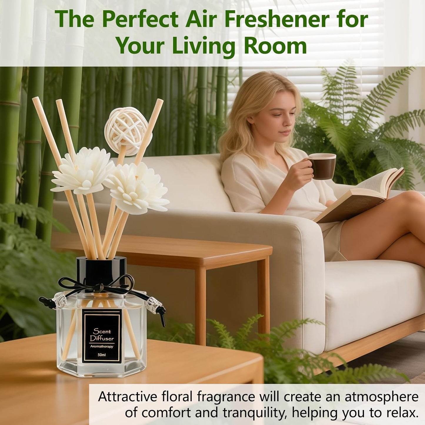 Shangri-La Reed Diffuser 1.7 fl oz | Long-Lasting Natural Home Fragrance | Non-Toxic Essential Oil with 6 Scent Sticks for Bathroom, Bedroom & Living Room | Plant-Based Air Freshener