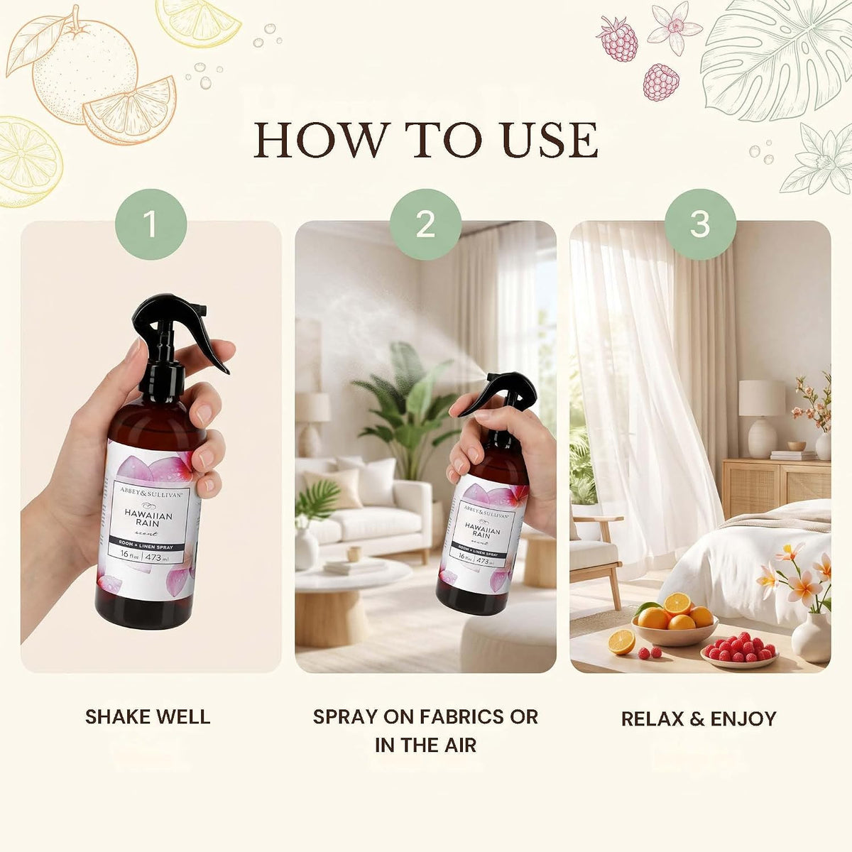 Abbey &amp; Sullivan Linen Spray, Hawaiian Rain, 16 oz