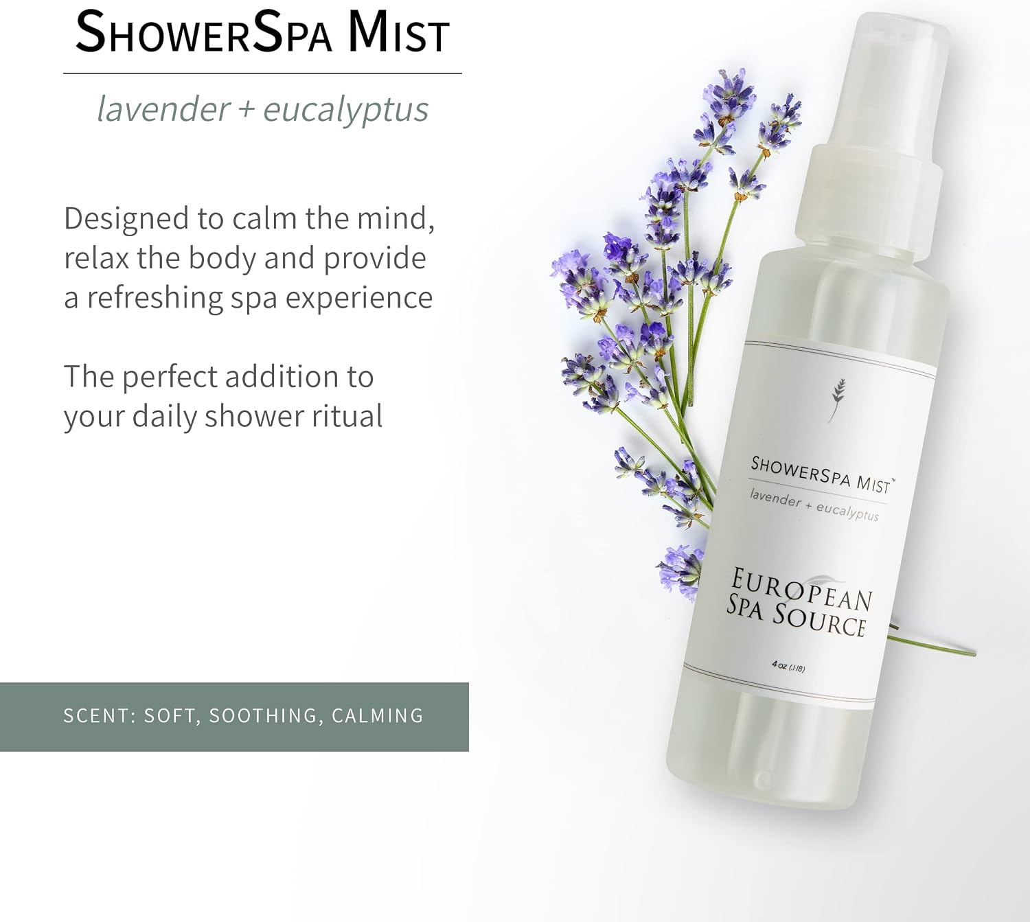 European Spa Source ShowerSpa Mist Spray Bundle (Classic Eucalyptus & Eucalyptus + Lavendar) for Aromatherapy, At Home Spa Experience, Sinus Congestion Relief, and Tension Relief, 4 fl oz. (each)