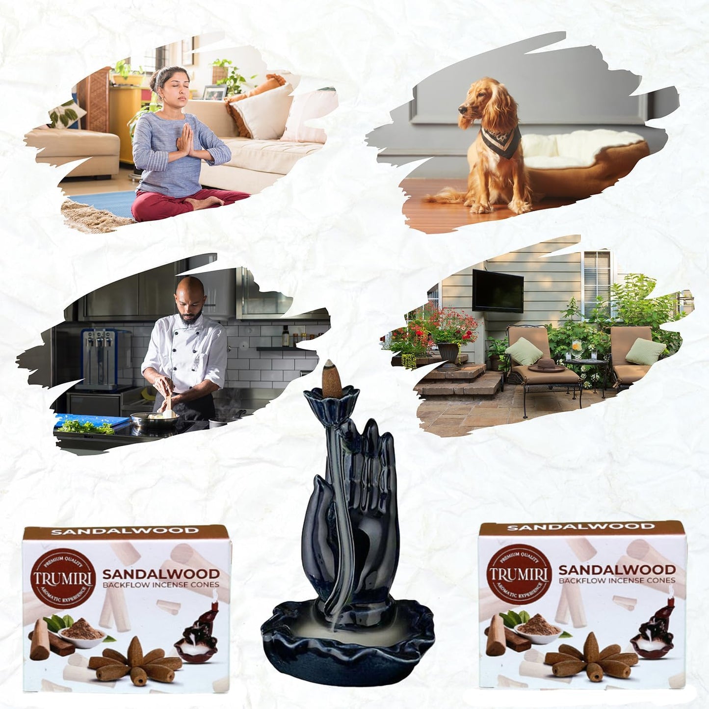 Sandalwood Backflow Incense - 60 Cones, Six Packs of 10, Waterfall Effect