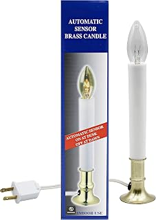 Creative Hobbies Electric Window Candle Lamp with Brass Plated Base, Dusk to Dawn Sensor Turns Candle on in Dark and Off in Light, Ready to Use!
