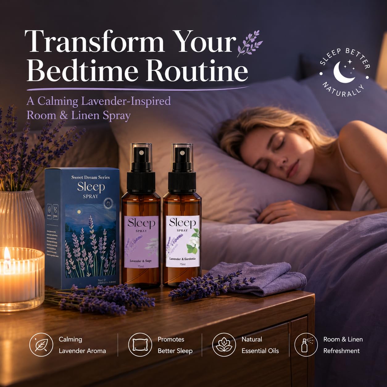 SCENTORINI Sleep Spray, 5.07 oz Pillow Spray with Lavender Essential Oil for Sleep Calming, 2 Pack Relaxing Aromatherapy Pillow Mist for Bedding, Liners, Sheets, Room Spray Air Freshener
